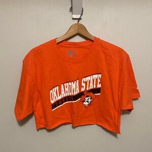 Custom Cropped Russell Athletic Bright Orange Oklahoma State Cowboys, Large Tee